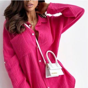 Long Sleeve Oversize Button Down Shirt "Pink"